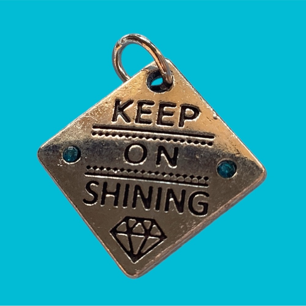 Set of 4 charms, KEEP CALM GLAMOUR ON,  SHOPPING IS MY CARIO, KEEP ON SHINING - Picture 4 of 7
